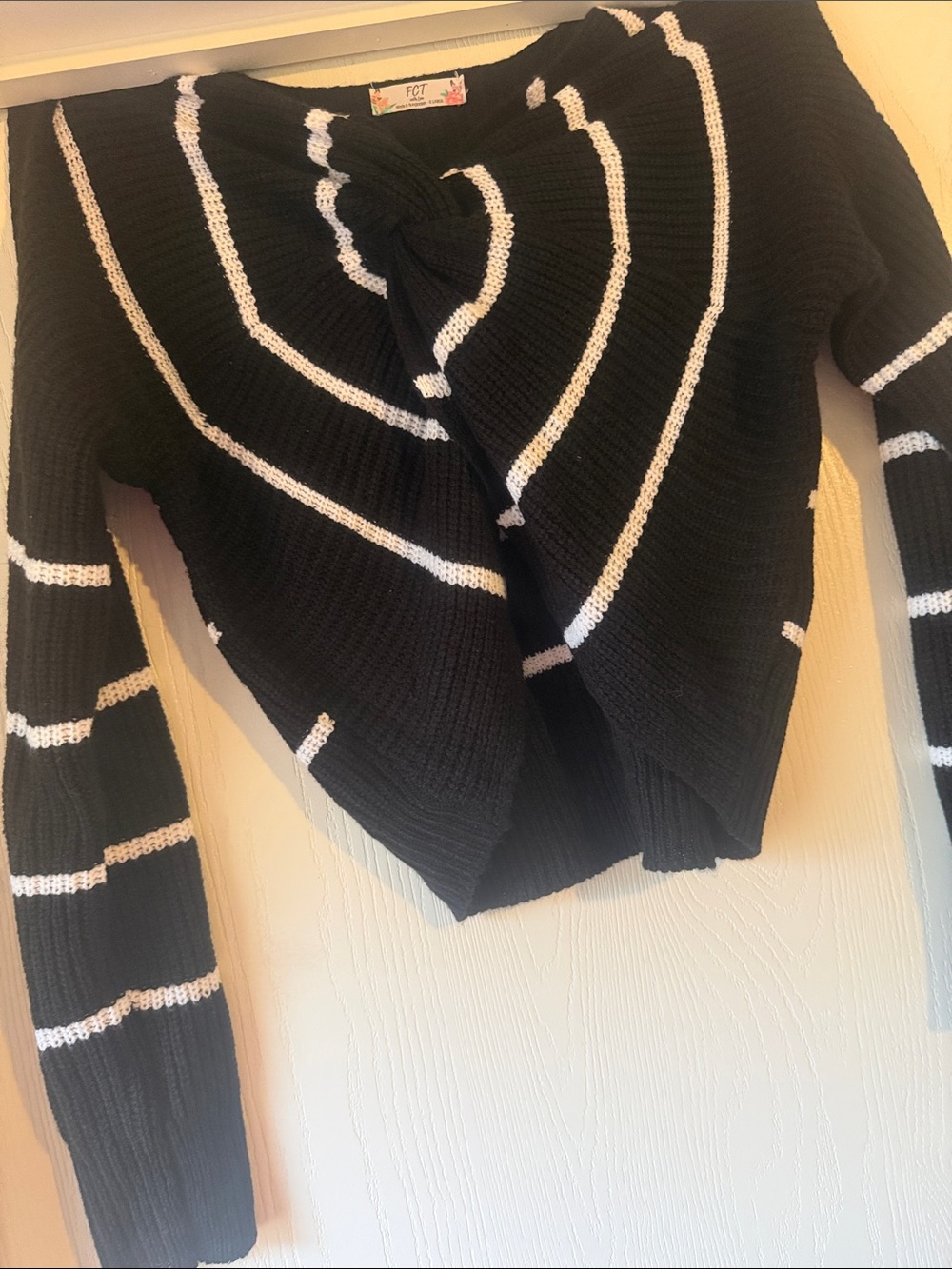 Black & White Twist Front Knit Sweater -